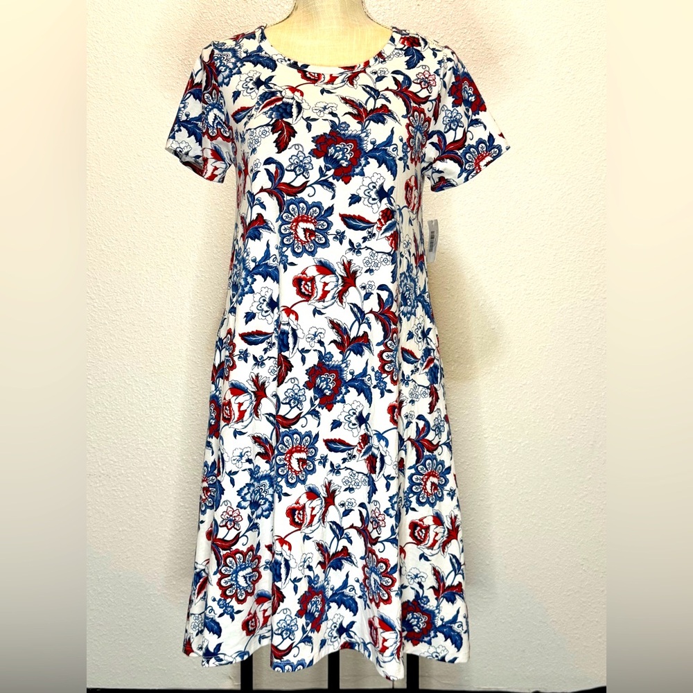 NWT LulaRoe Jessie Red White and Blue Paisley Dress Womens XS Short Sleeve